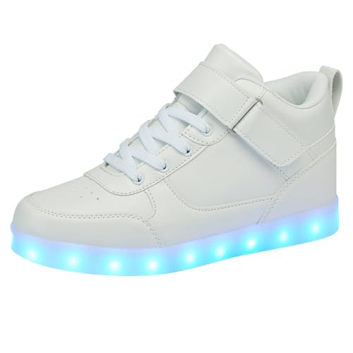 SANYES USB-Aufladung, leuchtende Schuhe, Sportschuhe, LED-Schuhe, Tanz-Sneaker, Weißes Oberteil, 13 Women/9.5 Men