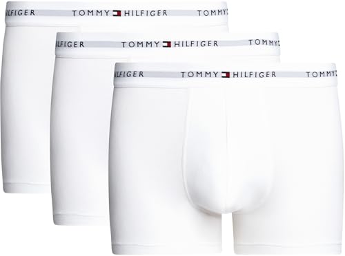 Tommy Hilfiger Herren 3er Pack Boxershorts Trunks mit Logobund, Weiß (White/White/White), S-M