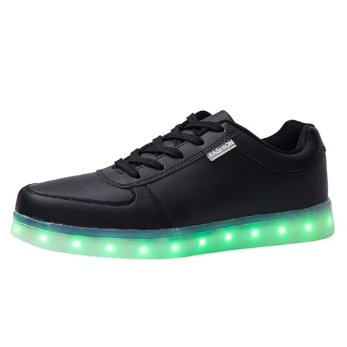 Generisch Neue Bunte LED Leucht Schuhe Koreanische Version Paar USB Lade Sport Bord Schuhe Low Top Gold Silber Sport Schuhe (Black, 46)