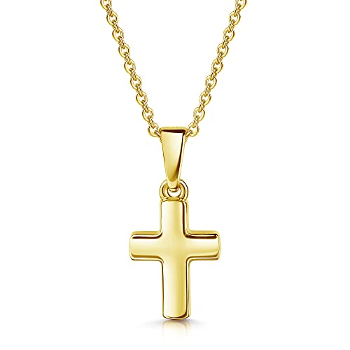 Xaana Taufkette Kinder-Anhänger Kreuz glanz 12mm aus 333er Gelbgold inkl. vergoldeter Silberkette 36/38cm AMZ0530