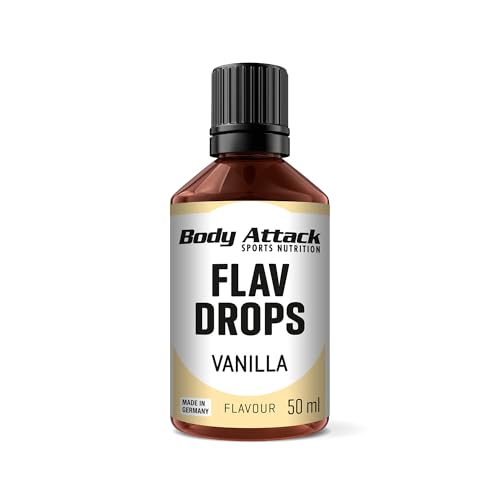 Body Attack Flav Drops - Vanille - 50 ml - Vegane Geschmackstropfen - zum Versüßen von Porridge, Müsli & Co. - Hochkonzentrierte Aromen, purer Genuss - Aspartamfrei, zucker- & fettfrei, 0 Kalorien