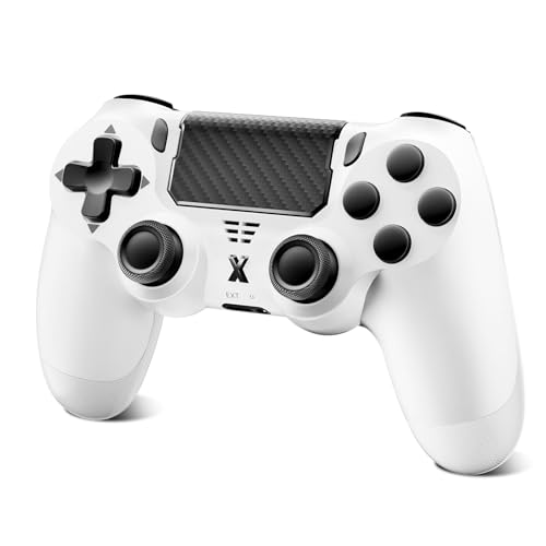 Glitfix Wireless Controller für PS-4, Game Controller kompatibel mit PS-4/Pro/Slim/PC Gamepad mit Turbo/Zurück Taste/Dual Vibration/6-Achsen Gyro Sensor/Touchpanel (1Pcs,Weiß)