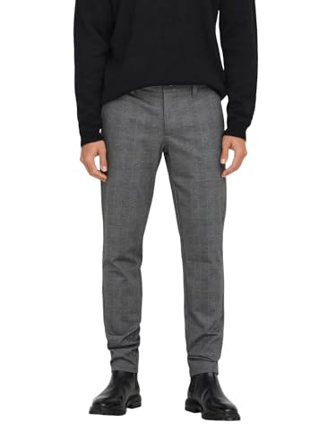 ONLY & SONS O&S Stoffhose Chino Elegante Business Pants Karierte Stretch Trousers Slim Fit Tapered Leg ONSMARK, Farben:Grau, Größe Hosen:33W / 30L, Beinlänge:L30
