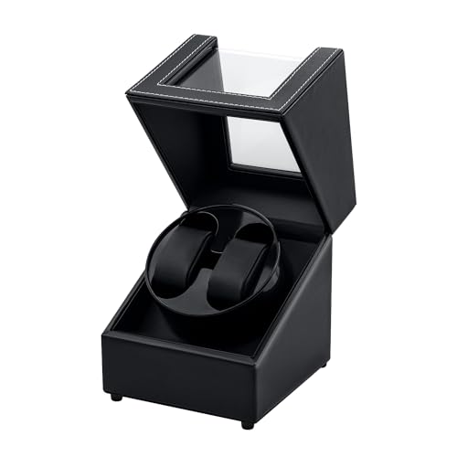 Mcbazel Uhrenbeweger 2 Uhren, Watch Winder für Herren und Damen USB-C Aufladung Uhrenbeweger Automatik TPD 970-2430 Zwei Wickelschwingmodi für Automatikuhren PU Leder - Schwarz