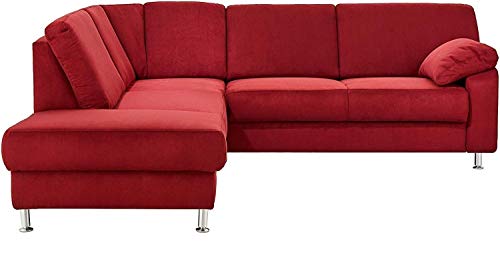 Cavadore Ecksofa Belfast mit Federkern Eckcouch im modernen Design, Mikrofaser, rot, 243 x 88 x 218 cm