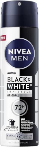 NIVEA MEN Black & White Invisible Deo Spray, Deodorant mit Anti-Flecken-Formel, zuverlässiger 72h Anti-Transpirant-Schutz und Active Protection (150 ml)