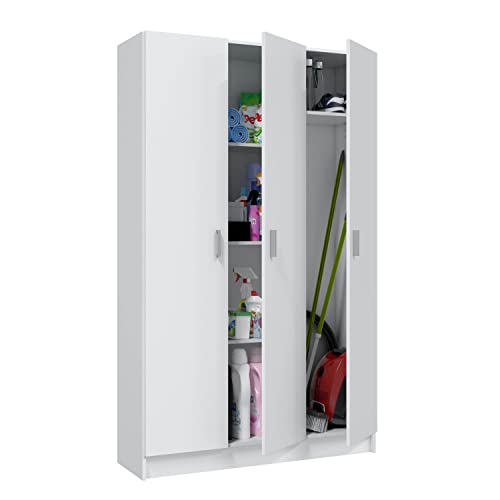 Habitdesign, Mehrzweckschrank mit 3 Türen und 4 Einlegeböden – geräumiger Schrank in Mattweiß für Schlafzimmer, Flur oder Abstellraum, Maße: 109 x 180 x 37 cm (B x H x T), Pflegeleichte Oberfläch