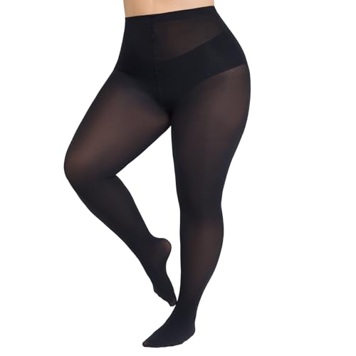 MANZI Strumpfhose Große Größen Semi-Blickdicht Strumpfhosen für Damen 70 DEN Schwarz Hautfarbe XL-5XL 1 Paar Schwarz 3XL-4XL
