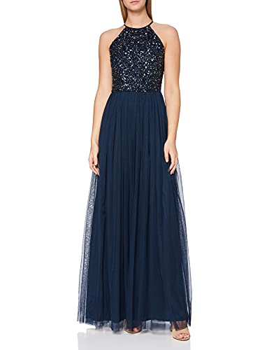 Maya Deluxe Damen Abendkleid Pailletten Cocktailkleid Damen Tüllkleid Kleid Nackenband Abendkleid Elegant für Hochzeit Bridesmaid Dress, Navy, 34 EU