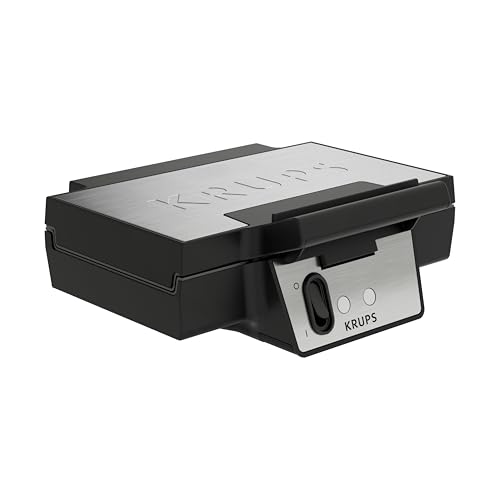 Krups FDK Iconic Waffeleisen, 850 W, keramikbeschichtete Antihaft-Platten, ikonisches Design, vertikale Aufbewahrung, benutzerfreundlich, Schwarz/Edelstahl, FDK261