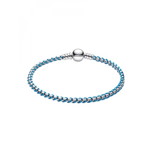PANDORA Blaue Kordel Schlangen-Gliederarmband aus Sterling-Silber, Kombination aus Stoff und Metall, Moments Kollektion, Länge: 20 cm, 593816C01-20