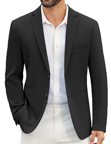 COOFANDY Herren Sakko Freizeit Business Strick Blazer 2 Knöpfe Reverskragen Regular Fit Anzugjacke Schwarz S