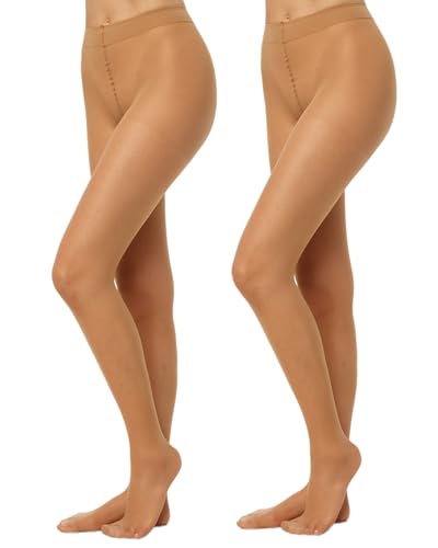 Nur Die 2er Pack Fit in Form 40 DEN starke Stützwirkung semi-blickdichte Fein-Strumpfhose seidig mattee Optik entlastet die BeineKomfortbund Damen, amber, M