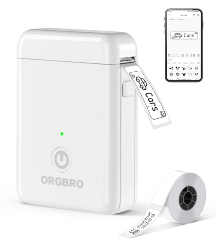ORGBRO X1 Etikettendrucker, Etikettiergerät Mini Bluetooth Thermal Labeldrucker Selbstklebend Beschriftungsgerät, Tragbarer Label Maker für iOS/Android, Etikettiermaschine für Zuhause, Büro (Weiß)