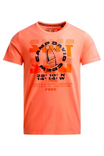 Camp David Herren T-Shirt Rundhals mit Artwork Neon Flame, 100% Baumwolle, Regular Fit, Kurzarm, Windsurfing-Print Neon Flame, XL