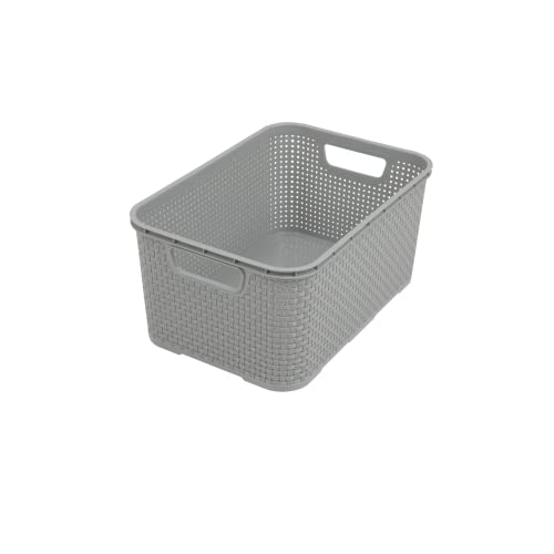 BranQ - Home essential universeller, multifunktionaler Korb in Rattan Design, Grösse S 7l, BPA-frei Kunststoff PP, Hellgrau, 28,5x19,5x12,9 cm