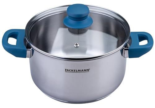 FACKELMANN Kochtopf Essential Ø 20 cm aus Edelstahl, ergonomische Softtouch-Griffe, modernes Design, für alle Herdarten geeignet, Blau