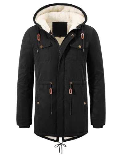 UMIPUBO Parka Herren Winter Warm Winterjacke mit Kapuze Gefüttert Wintermantel Teddy Futter Mantel Jacke für Männer Thermo Winterparka(Schwarz,L)