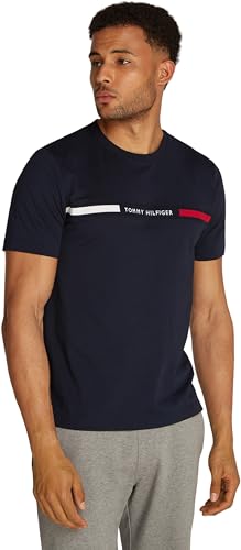 Tommy Hilfiger Herren T-Shirt Kurzarm Rundhalsausschnitt, Blau (Desert Sky), L