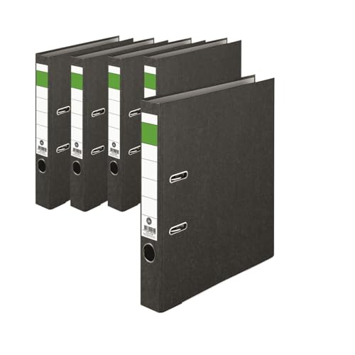 IC-Office 5er Pack Ordner A4 5cm breit schwarz Aktenordner Ringordner Briefordner Büroordner Schlitzordner Blauer Engel grüner Balken für Schule Studium Büro HomeOffice bis 1750 Blatt
