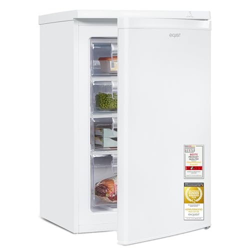 Exquisit Gefrierschrank | 91 l Nutzinhalt, Energieeffizienzklasse E, 40 dB(A) | kompakte Bauform, 4-Sterne-Gefrieren, manuelle Temperaturregelung, wechselbarer Türanschlag | GS512-040E weiss