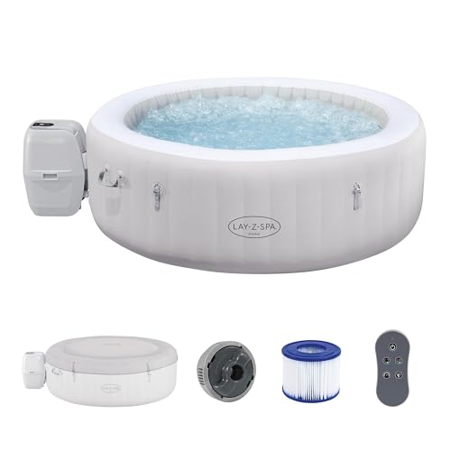 Bestway Lay-Z-SPA Paris AirJet LED-Whirlpool Ø 196 x 66 cm – Aufblasbarer Spa für 6 Personen mit 140 Düsen, beheizbar bis 40°C, stimmungsvolle LED-Beleuchtung für den Garten
