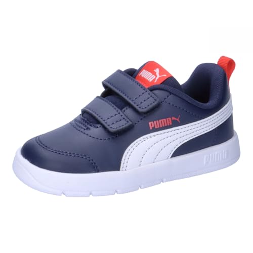 PUMA COURTFLEX V3 V INF Sneaker für Jungen, Unisex, Marineblau/Weiß/Rot, für Kinder ab 7 UK