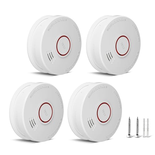 Rauchmelder 10-Jahres-Garantie Feuermelder Austauschbare 9V-Batterie für Rauchmelder, DIN EN14604 & BSI-Zertifiziert 4 Stuck