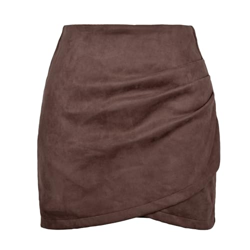 FUNSEED Damen Premium Wildleder Stretch Hohe Taille Solide Bleistift Anzug Kurz Rock, Kaffee, Mittel