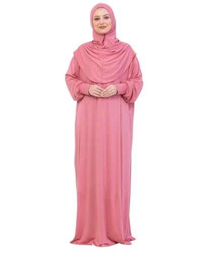 Prien Gebetskleidung Mit Hijab Für Damen, Baumwolle Muslim Abaya Für Frauen, Weich Kopftuch Gebetskleid, Elegante Türkische Islamische Kleid Eid, Ramadan, Umrah, Hajj (Altrosa, Standard)