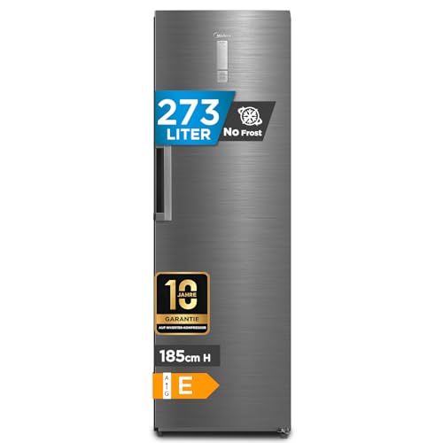 Midea Gefrierschrank & Kühlschrank in einem MDRU385MTE46 | 273L, 185 cm | Umschaltbarer Kühl- & Gefriermodus | NoFrost & Multi Air Flow | GMCC-Kompressor, Leise & Energiesparend | Freistehend, Inox