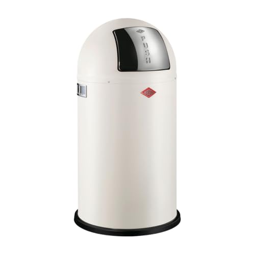 Wesco Pushboy Mülleimer in der Farbe sand matt pulverbeschichtetes Stahlblech, 50 Liter Volumen, große Edelstahlklappe, herausnehmbarer Innenbehälter