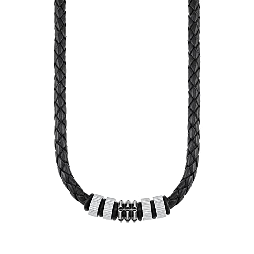 s.Oliver Halsband Edelstahl Leder Herren Halsschmuck, 47+3 cm, Schwarz, Kommt in Schmuck Geschenk Box, 2027437