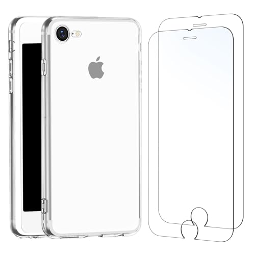 NEW'C Hülle für iPhone 8/7 (4,7 Zoll) Ultra Transparent Silikon Weiches TPU Gel und 2 × Panzer Schutz Glas für iPhone 8/7 (4,7 Zoll)
