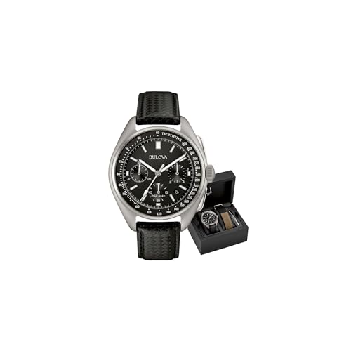 Bulova Lunar Pilot Watch 96B251 - Herren Designer-Armbanduhr Mond - Armband aus Leder - Schwarz
