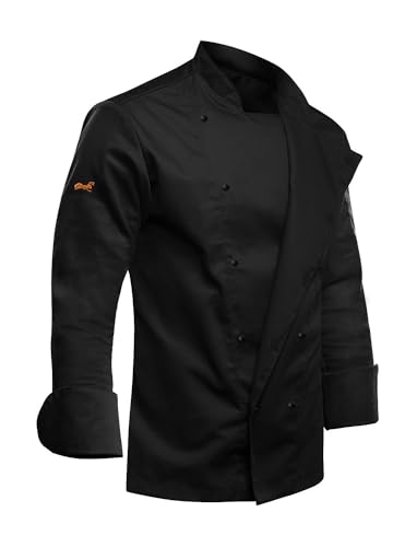 Kochjacke herren easyClean Inkl. Kugelknöpfe. Bäckerjacke langarm bügelleicht schmutzabweisend - Schwarz Gr. L