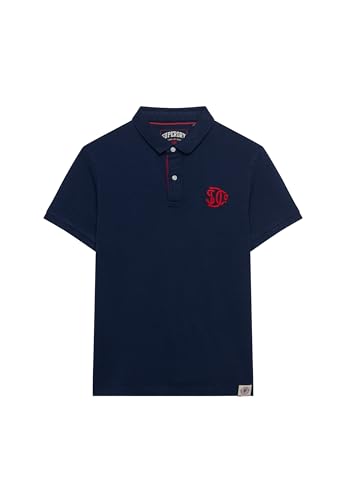 Superdry Herren Piqué Monogram Poloshirt Dunkelstes Marineblau/Rot XL