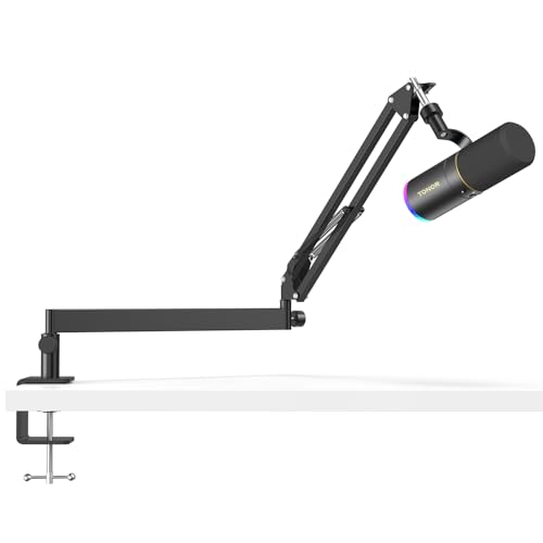 TONOR XLR/USB Gaming Mikrofon mit Low Profile Mic Arm für Podcast Streaming Studio Gesangs, Dynamisches PC Microphone mit RGB-Modi & Helligkeit einstellbar für Mac Mixer Soundkarten TD520S+