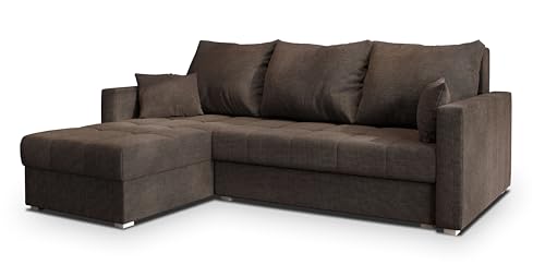 Masseno Ecksofa NIDA mit Schlaffunktion L-Form, Sofa mit Bettkasten, Wohnzimmersofa, Couch, Soffa, Bettsofa, Couchgarnitur- Braun, INARI 24