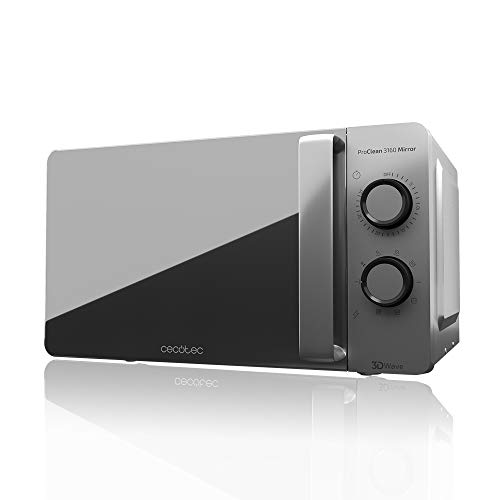 Cecotec Microondas ProClean 3160-Mirror, 20 L,Ready2Clean-Beschichtung, 800 W-Grill,9 Stufen, 30min-Timer, 3 D Wave-Technologie,Silber,verspiegelte Tür.