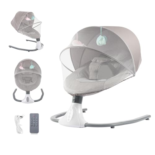 TONFEION Babywippe Elektrisch 0–18 Monate, 4 Stufen, bis 18 kg, Grau