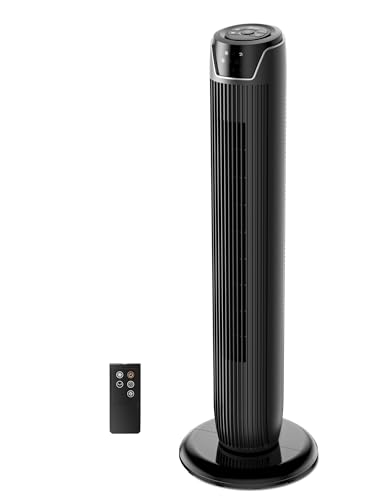 Midea FZ10-17JR Turmventilator Leise mit Fernbedienung 92CM, mobiler Lüfter,Ventilator Säulenventilator,7 Stunden Timer,3 Modi,3 Geschwindigkeiten,45W Standventilator,Schwarz