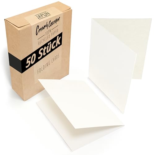 Japun - 50er Set blanko Falt-Karten - Klapp-Karten zum gestalten, beschriften oder bedrucken - DIN A6 - weiß