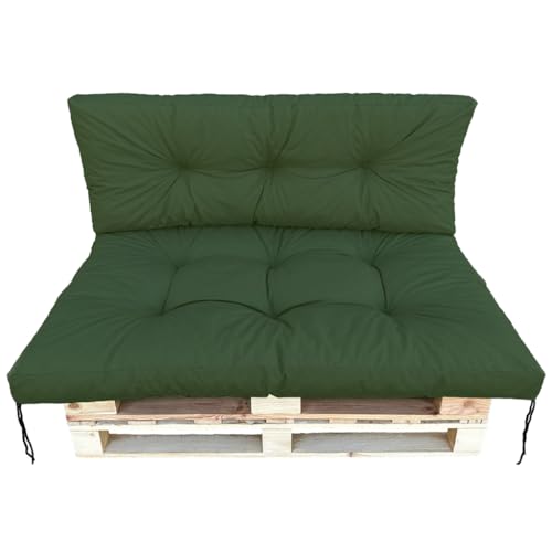 IN WOHO Palettenkissen Set Grün, 120x80 + 120x40 cm, Wasserabweisende Sitz- und Rückenkissen für Europaletten, Outdoor Auflage für Garten, Balkon und Terrasse