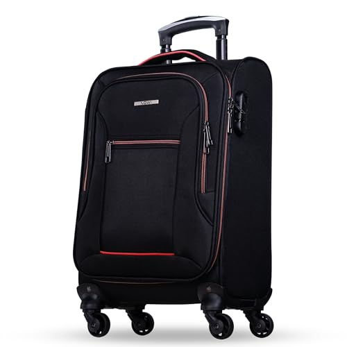 NOWI Sevilla Weichschalen Trolley M – Leichter Stoff Koffer 30L mit 4 Rollen & Zahlenschloss | Handgepäck Koffer für Damen & Herren (Schwarz-Rot, M)