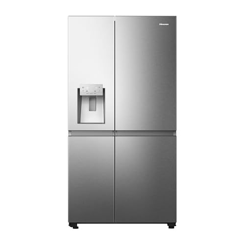Hisense RS818N4TIE Side-by-Side Kühl-Gefrierkombination /179 cm/Inverter Kompressor/Total NoFrost/Multi Air Flow/Wasserspender mit Wassertank/Kühlteil 417 l/Gefrierteil 215 l/Inox-Look, Edelstahl