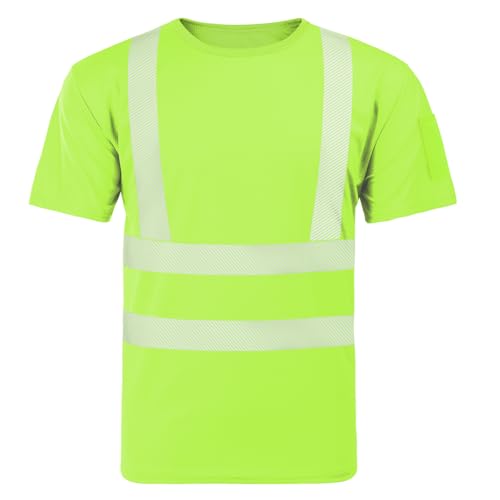 AUYAO Gestreiftes Warnschutz T-Shirt Warnkleidung Leicht Kurzarmshirt Kurzarm Hohe Sichtbarkeit Tshirt Arbeitsshirt Warnshirt Reflektierend Arbeitshemd Hochsichtbares T-Shirt Warnschutz Tshirt Gelb L