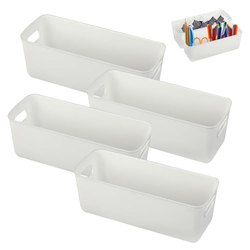Bafumiu 4er-Pack Aufbewahrungsboxen Plastik 27 cm, Weiße Kleine Organizer Boxen, Perfekt für Küche, Badezimmer, Regal Aufbewahrung für Praktisches Design, vielseitig einsetzbar.