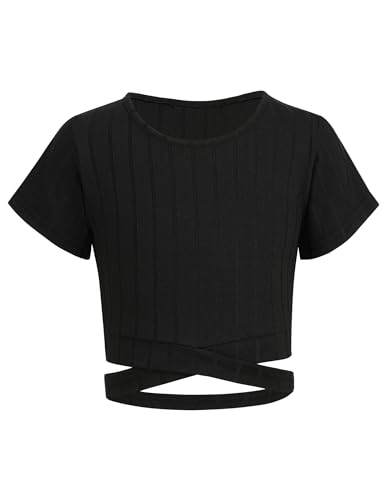 Arshiner Mädchen T-Shirt Bauchfrei Kurze Tops 13-14 Jahre Schwarz