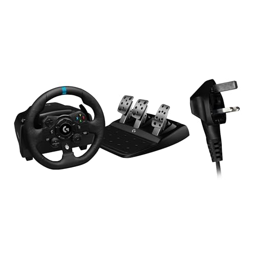 Logitech G923 TRUEFORCE Gaming Rennlenkrad mit Pedalen, Kraftrückkopplung bis 1000 Hz, Reaktionsschnellem Pedal, Doppelkupplungssystem, für Xbox Series X|S, Xbox One/PC, UK-Stecker - Schwarz